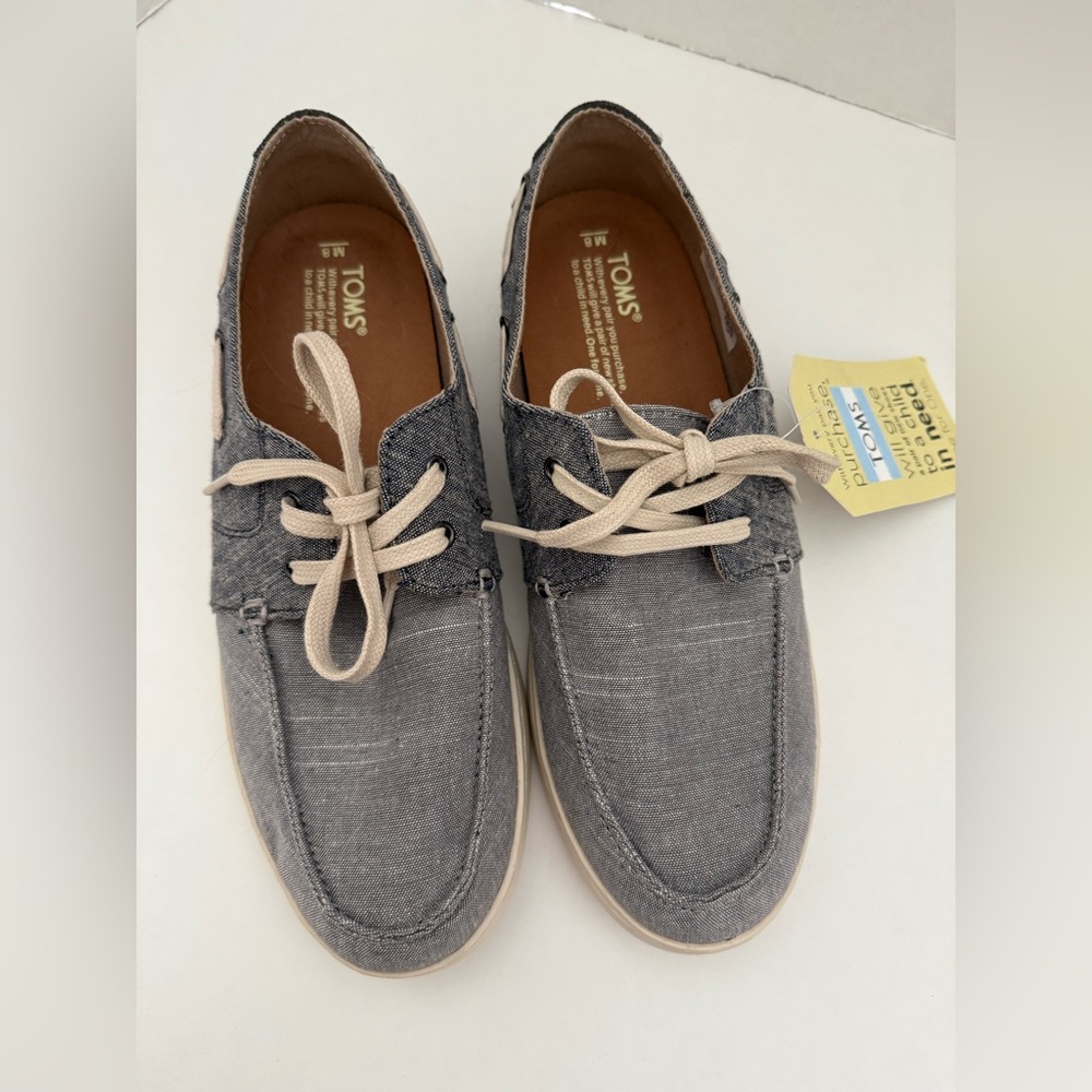 Toms Men’s Culver Dark Navy Slub/Drizzle Gray Stripe Chambray Men’s Size 8